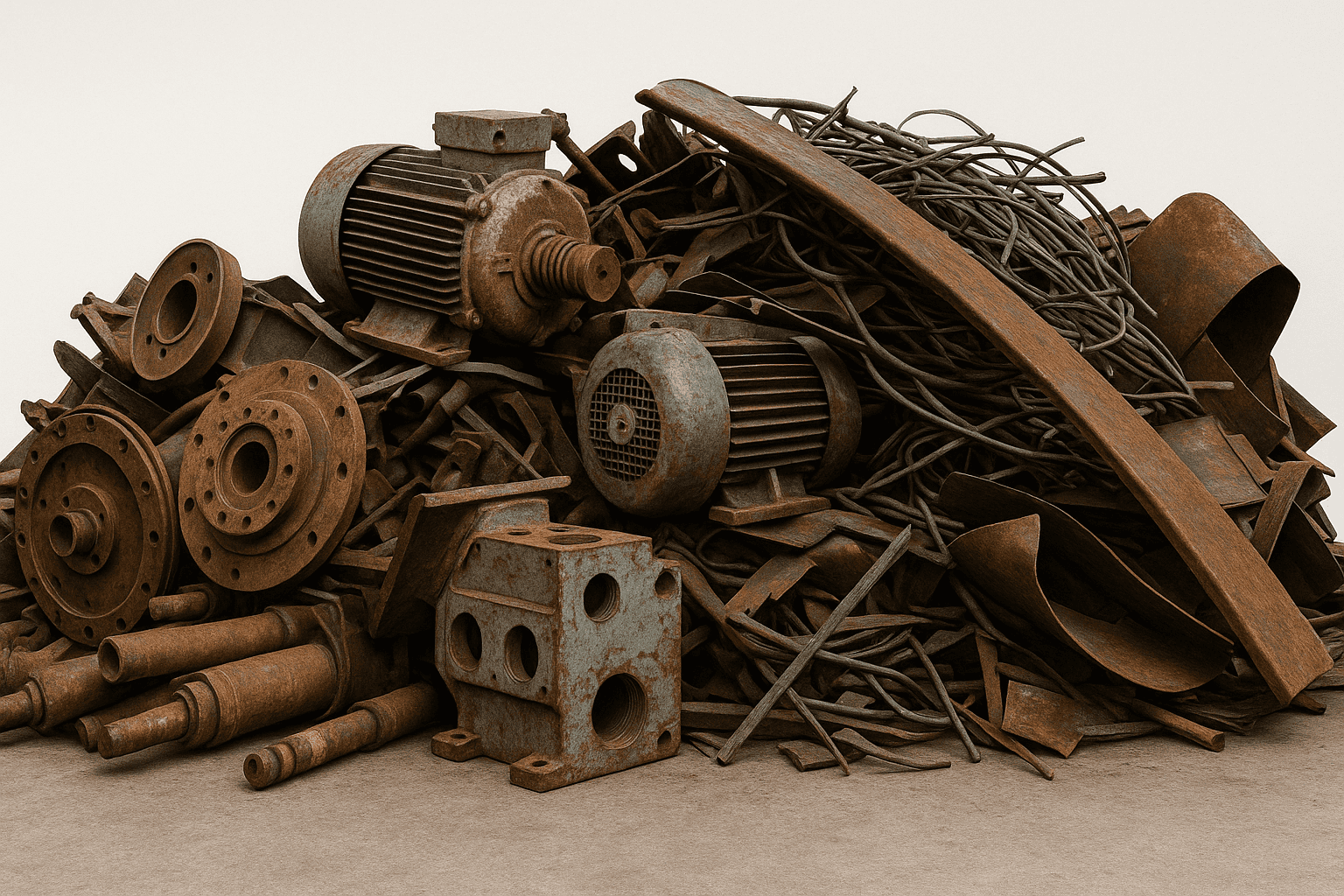 Industrial scrap metal — motors, wires, steel parts
