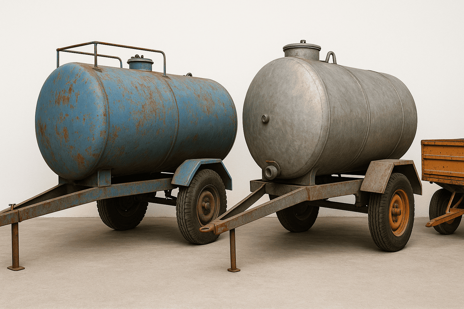 Two industrial tank trailers for scrap hauling